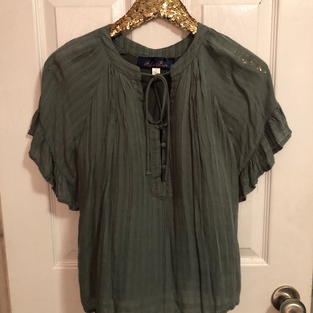 Blue Rain Flowy Olive Green Top Size Small